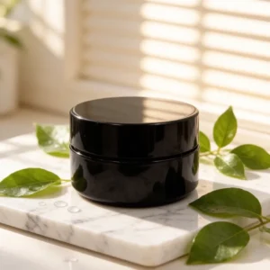Custom Color Empty Refillable Cosmetic Cream Jar Black Plastic With Inner Lid Spoon For Face Mask Body Butter Scrub Jar 50g/100g/150g/200g/250g