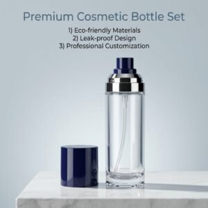 Custom Color Empty Refillable Clear Spray Bottle With Dark Blue Cap Silver Collar For Perfume Toner Hand Sanitizer Bottle