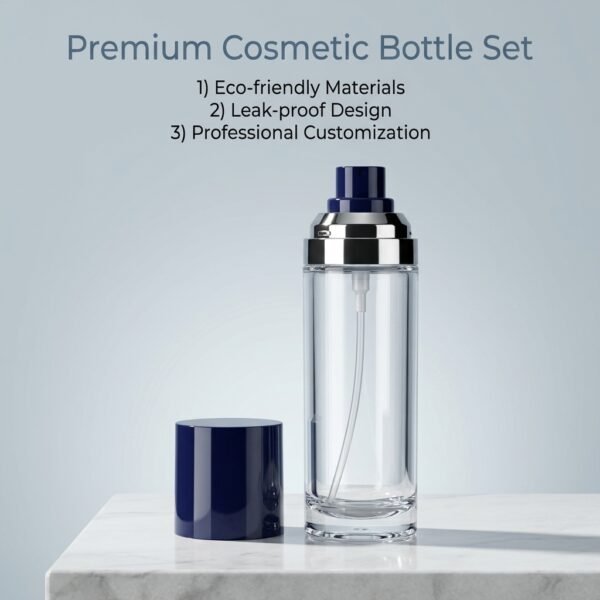 Custom Color Empty Refillable Clear Spray Bottle With Dark Blue Cap Silver Collar For Perfume Toner Hand Sanitizer Bottle