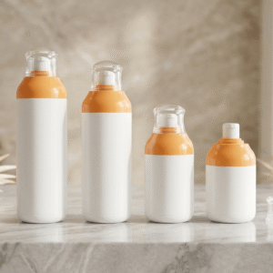 Orange Cap White Body Empty Round Shoulder Lotion Dispenser Cosmetic Bottle Set