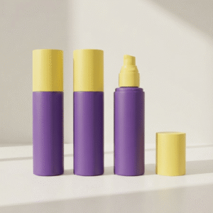 Matte Violet Yellow Cap PETG Round Skincare Lotion Dispenser Bottle Set