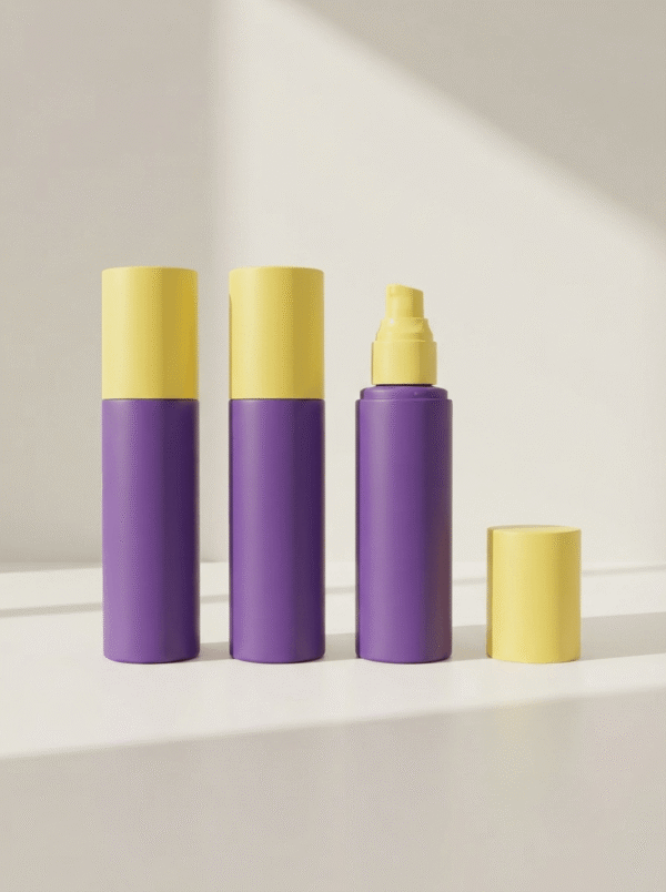 Matte Violet Yellow Cap PETG Round Skincare Lotion Dispenser Bottle Set