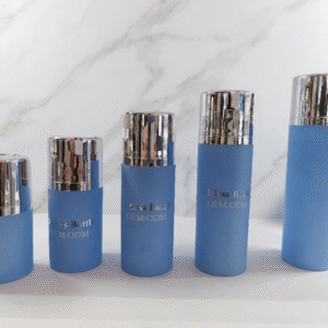 Custom Matte Sky Blue Empty Round Airless Pump Serum Cosmetic Bottle Set