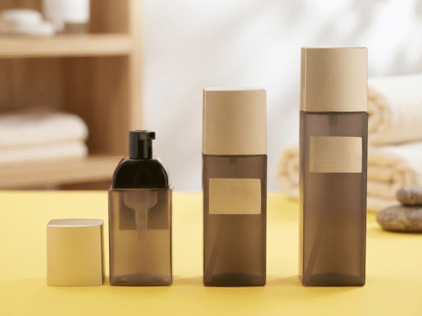Custom Smoky Tinted Square Gold Cap Empty Shampoo Cosmetic Bottle Set