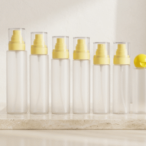 Custom Frosted PET Empty Round Yellow Mist Sprayer Cosmetic Spray Bottle