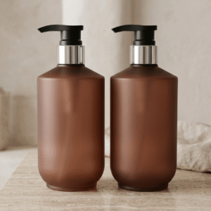 Custom Matte Brown PET Empty Round Lotion Pump Dispenser Cosmetic Bottle