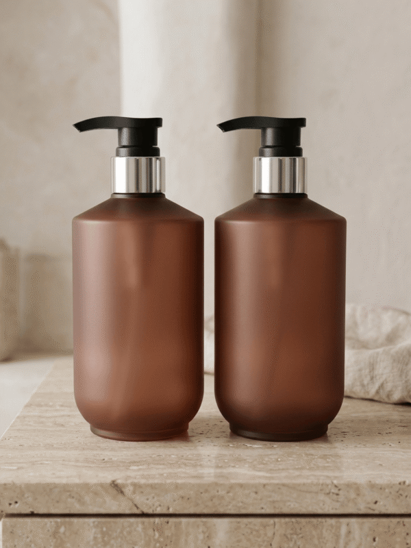 Custom Matte Brown PET Empty Round Lotion Pump Dispenser Cosmetic Bottle
