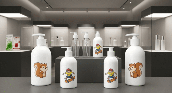 Empty Refillable White Plastic Lotion Pump Bottle With Custom Cartoon Printing For Kids Hand Wash Shampoo Body Wash Bottle