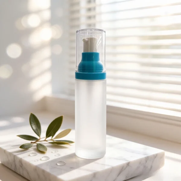 Custom Minimalist Frosted Airless Pump Bottle Teal Accent Skincare Lotion Container