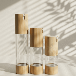 Custom  Airless Pump Empty Round Clear Cosmetic Serum Bottle Set