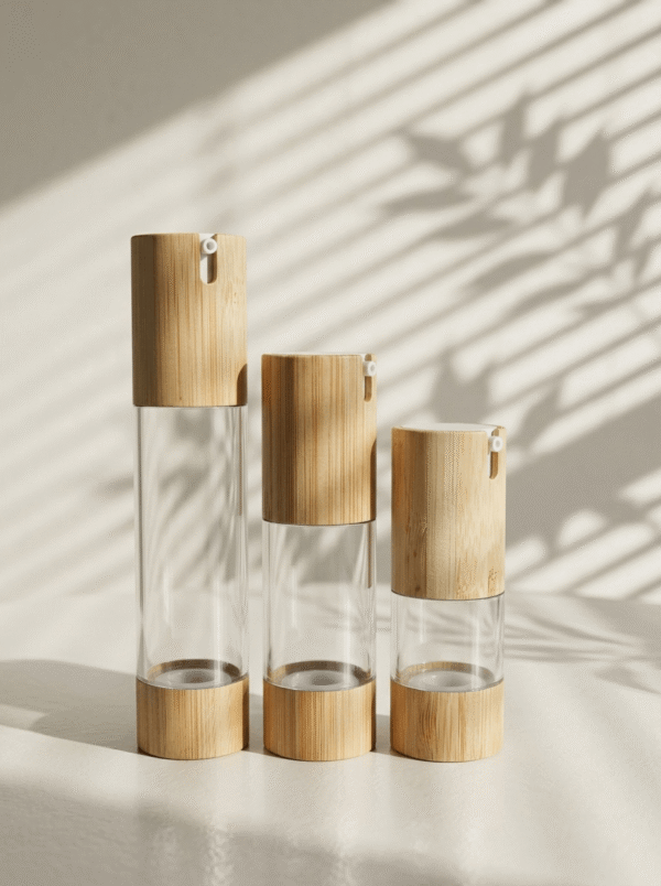 Custom  Airless Pump Empty Round Clear Cosmetic Serum Bottle Set