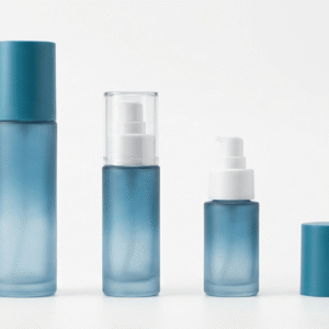 Custom Frosted Aqua Blue Empty Round Lotion Pump Cosmetic Bottle Set