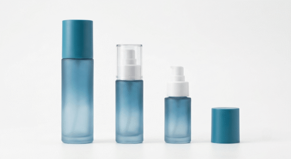 Custom Frosted Aqua Blue Empty Round Lotion Pump Cosmetic Bottle Set