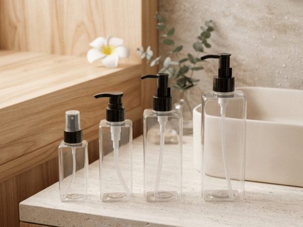 Custom Clear PET Empty Rectangular Lotion Pump Mist Spray Cosmetic Bottle