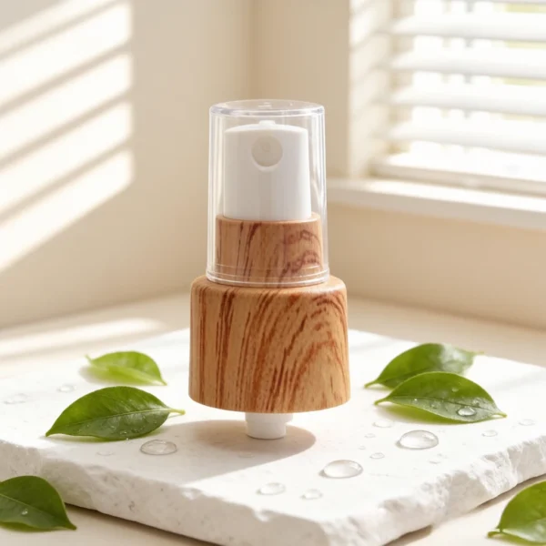 Wholesale Custom 18 20 24 410 Wood Grain PP Plastic Fine Mist Luxury Cosmetic Skincare Packaging Vacuum Spray Pump Head