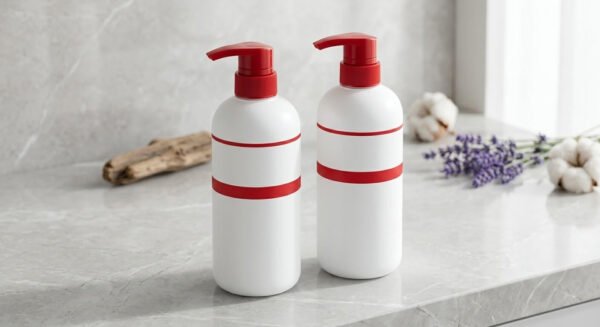 500ml PET Round Lotion Pump Bottle with Red Decorative Ring – Cosmetic Packaging for Body Lotion, Shampoo, Hand Soap